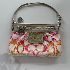 Coach Multicolor Signature Canvas Wristlet - Pink, Orange, Green